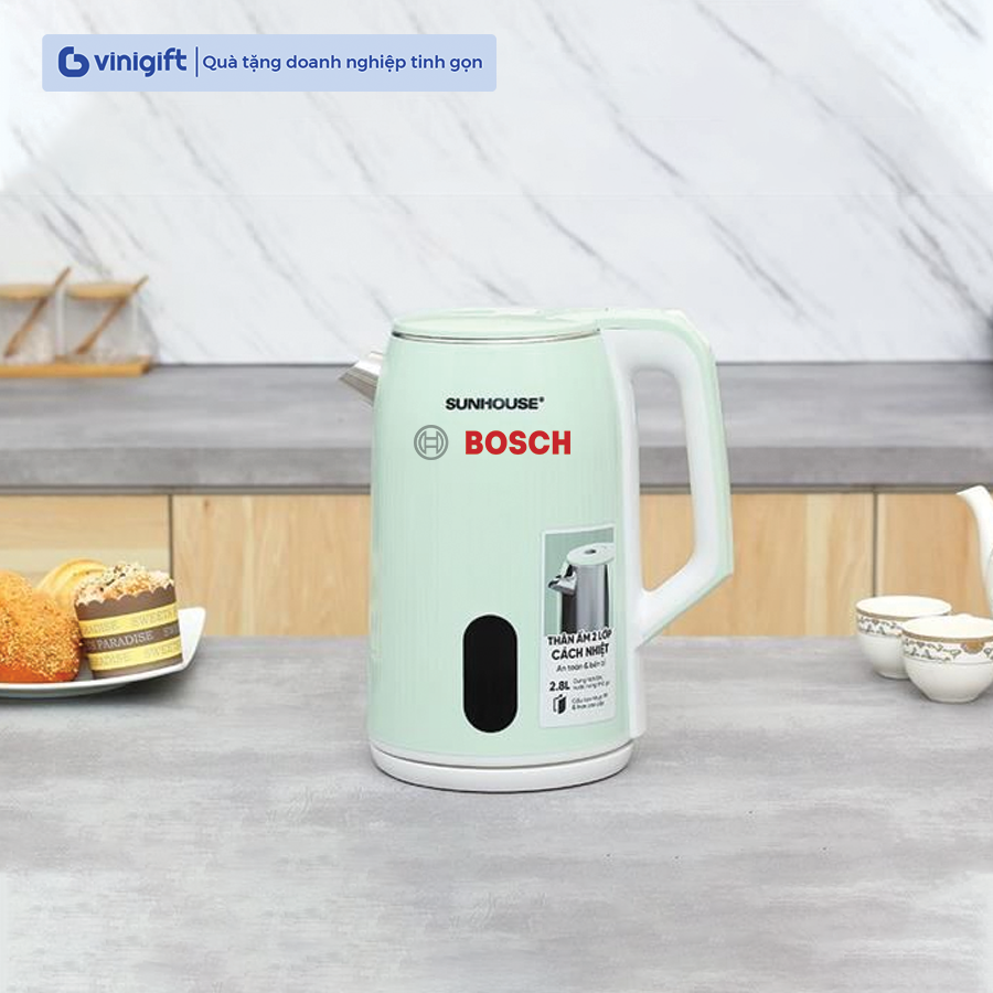 Bình đun siêu tốc inox 2 lớp 2.8L SUNHOUSE SHD1364 in khắc logo thương hiệu