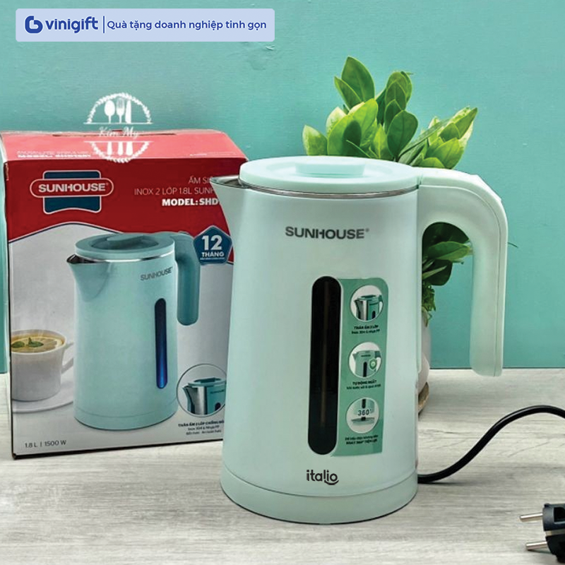 Bình siêu tốc inox 2 lớp 1.8L Sunhouse SHD1351, 1353 in logo thương hiệu