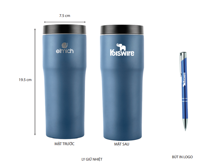 VINIGIFT x KISWIRE: Set ly giữ nhiệt Elmich cùng bút bi in logo kỷ niệm ngày thành lập công ty