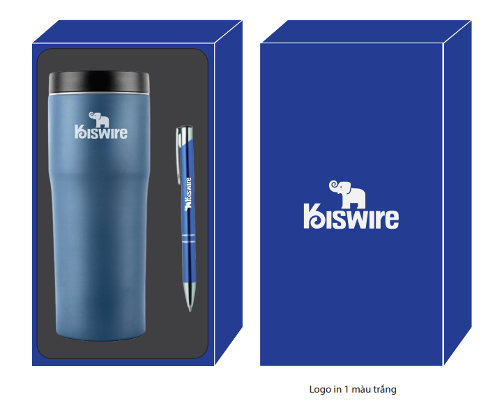 VINIGIFT x KISWIRE: Set ly giữ nhiệt Elmich cùng bút bi in logo kỷ niệm ngày thành lập công ty