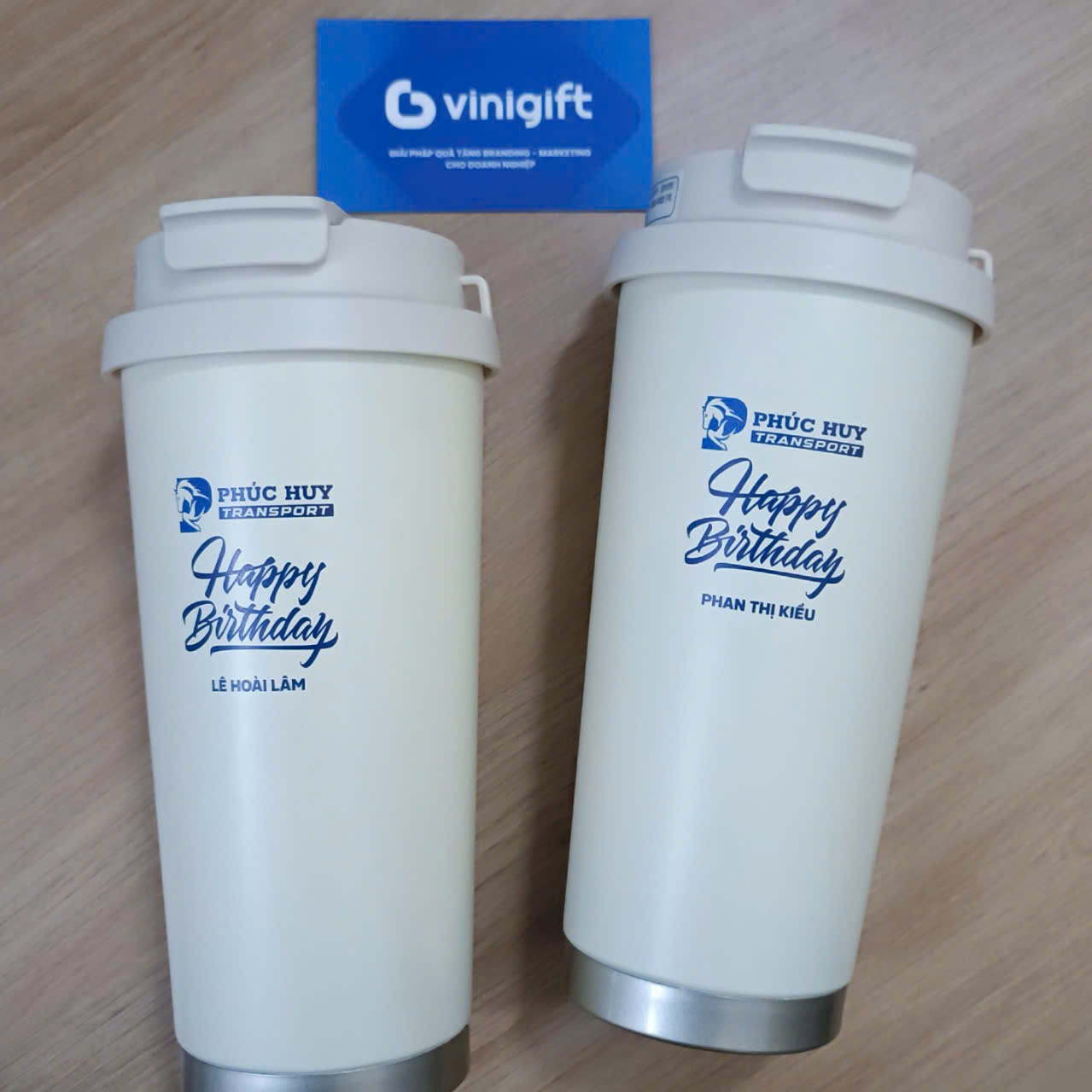 VINIGIFT x PHÚC HUY TRANSPORT Bộ quà tặng ly giữ nhiệt kèm quạt đeo cổ in logo dành tặng sinh nhật cho nhân viên