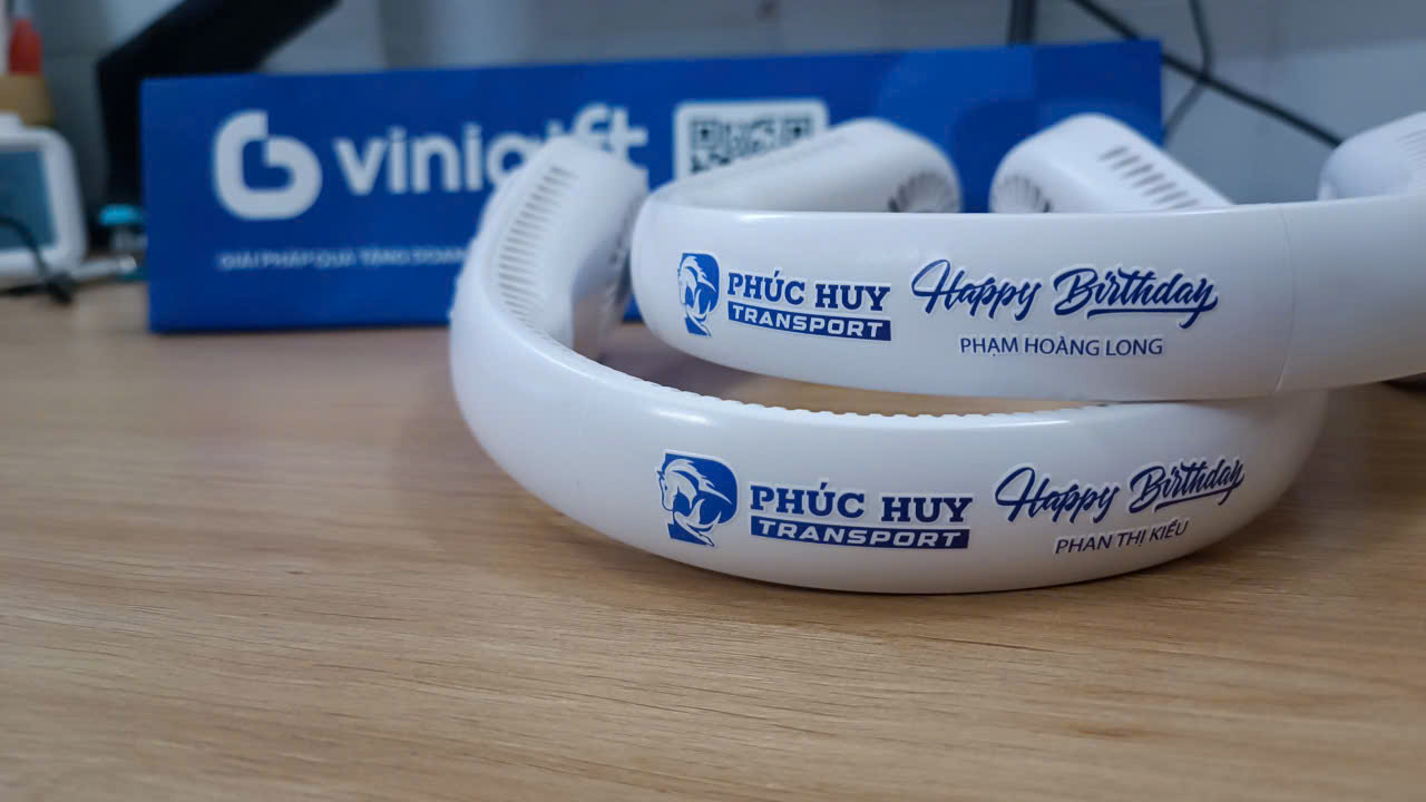 VINIGIFT x PHÚC HUY TRANSPORT Bộ quà tặng ly giữ nhiệt kèm quạt đeo cổ in logo dành tặng sinh nhật cho nhân viên