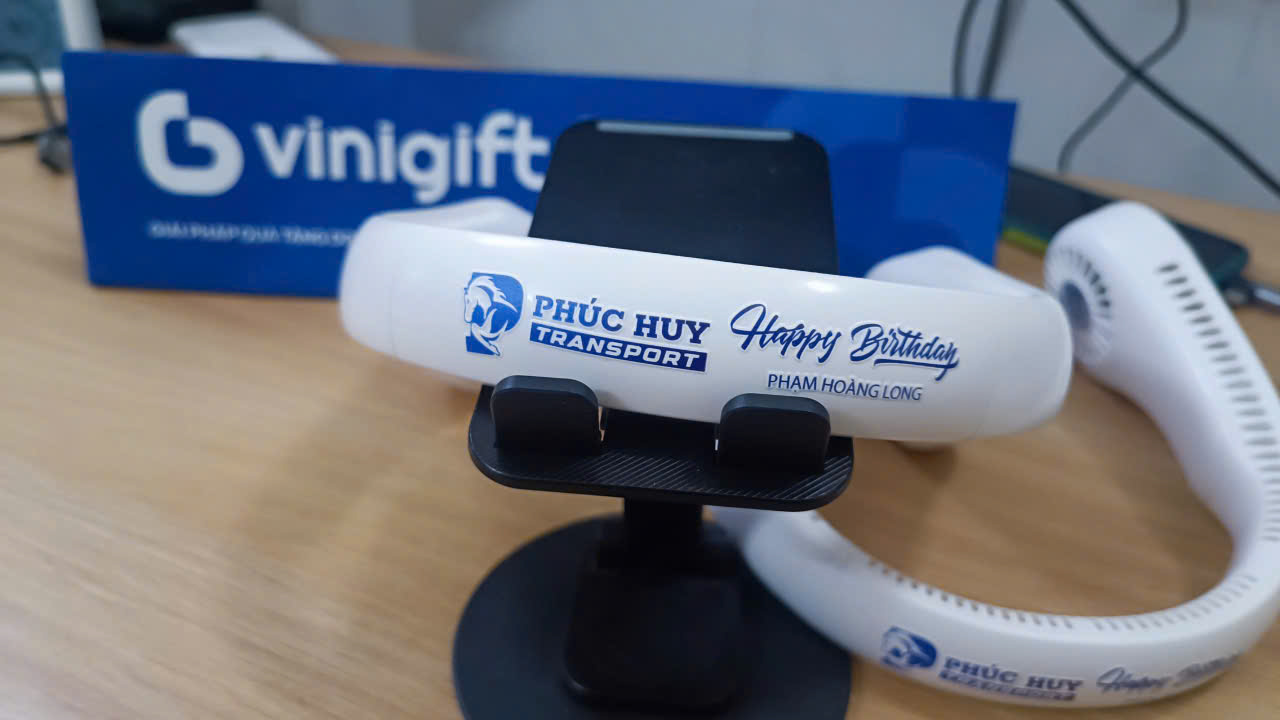 VINIGIFT x PHÚC HUY TRANSPORT Bộ quà tặng ly giữ nhiệt kèm quạt đeo cổ in logo dành tặng sinh nhật cho nhân viên
