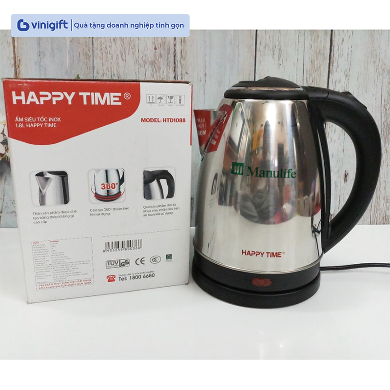 Ấm siêu tốc Happy Time HTD1081 dung tích 1.8L in khắc logo thương hiệu