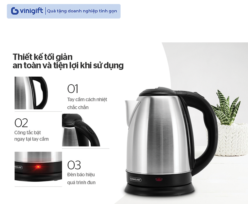 Ấm siêu tốc inox Sunhouse SHD1182 1.8 lít in logo thương hiệu giá tốt